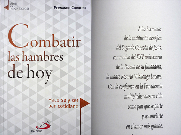 Fernando Cordero SSCC, dedica «Combatir las hambres de hoy» a la Institución